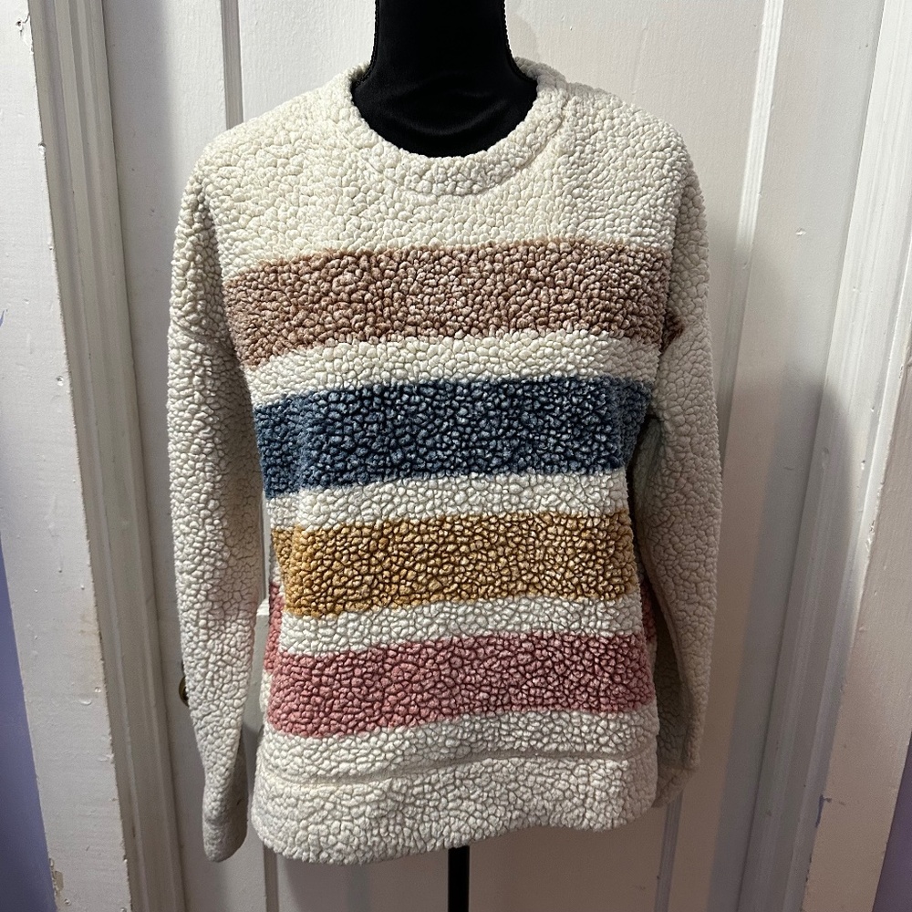 Harper Heritage Ivory Sherpa Striped Long Sleeve Sweater in L